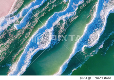 Spectacular top view from drone photo of beautiful pink beach. 98243688