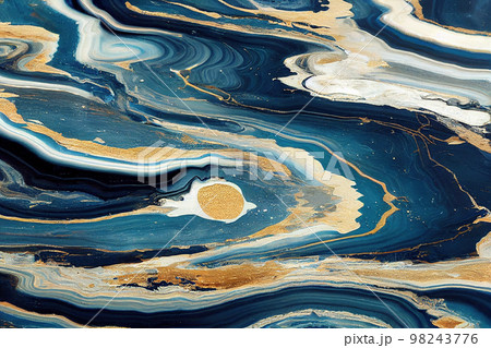 Splendid blue and gold luxury abstract artwork in alcohol ink technique. Splendid blue and gold luxury abstract artwork in alcohol ink technique. 98243776
