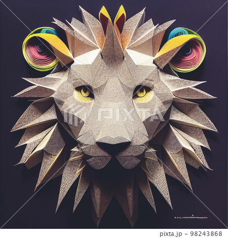 Splendid paper quilling lion in digital art 3D... - Stock Illustration  [98243868] - PIXTA