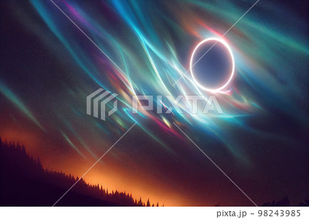 Splendid vibrant color starry galaxy universe in digital art 3D illustration. 98243985