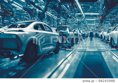 Splendid 3D illustration advance high-tech assembly plant scenic. 98243986