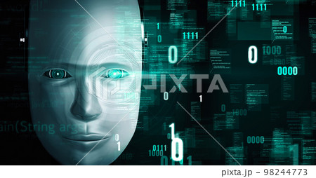 Futuristic robot artificial intelligence huminoid AI programming coding Futuristic robot artificial intelligence huminoid AI programming coding 98244773