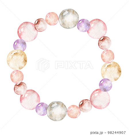Watercolor hand drawn wreath of pastel bubbles for Valentine's day. Isolated on white background. Design for paper, love and greeting cards, textile, print, wallpaper, wedding 98244907