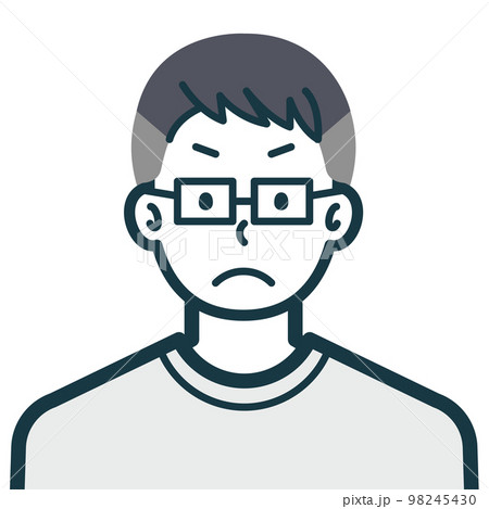 仏頂面の私服男性のバストショット3 98245430