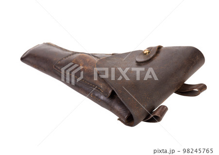 An old brown leather pistol holster. An old brown leather pistol holster. 98245765