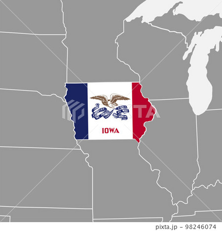 Iowa state flag with map. Vector illustration. 98246074