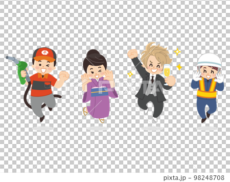 Working people, gas station clerk, proprietress, host, security guard, manager, refueling staff 98248708