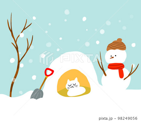 雪だるまと猫 98249056