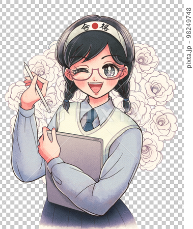 受験対策をタブレットのアプリでがんばる女の子・眼鏡秀才委員長 98249748
