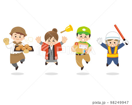 働く人々　パン屋　イベントスタッフ　宅配便　警備員　ベーカリー　販売員　宅急便　ガードマン 98249947