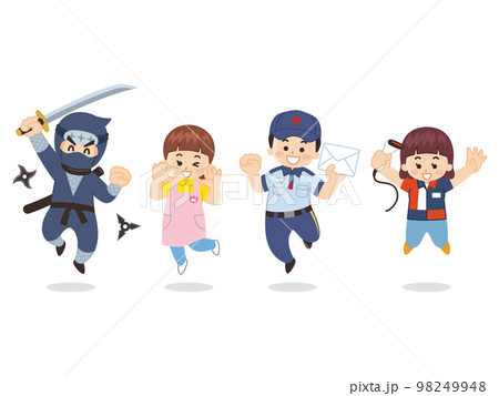 働く人々　忍者　保育士　郵便局員　コンビニ店員　役者　介護士　販売員 98249948