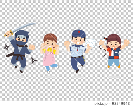 働く人々　忍者　保育士　郵便局員　コンビニ店員　役者　介護士　販売員 98249948