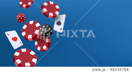 Gamblig cards dices and chips flying in the air, casino 3d render composition 98250768