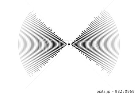 Sound wave signal. Radio or music audio concept. Epicentre or radar icon. Radial signal or vibration elements. Impulse curve lines. Concentric ripple semi circles. 98250969