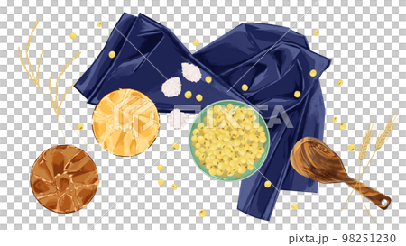 小皿に乗せた味噌と大豆の手描き水彩風イラスト 小皿に乗せた味噌と大豆の手描き水彩風イラスト 98251230