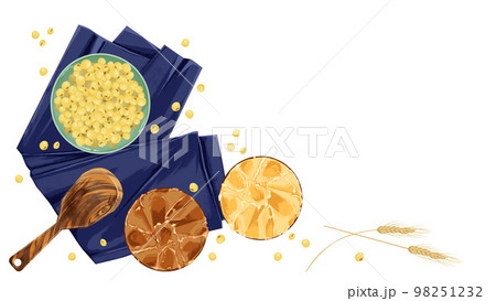 小皿に乗せた味噌と大豆の手描き水彩風イラスト 98251232