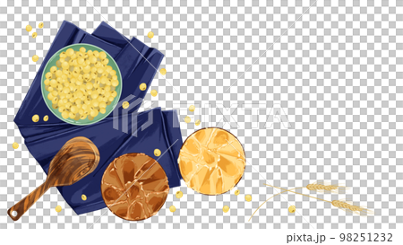 小皿に乗せた味噌と大豆の手描き水彩風イラスト 98251232