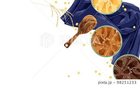 小皿に乗せた味噌の手描き水彩風イラスト 小皿に乗せた味噌の手描き水彩風イラスト 98251233