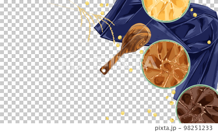 小皿に乗せた味噌の手描き水彩風イラスト 小皿に乗せた味噌の手描き水彩風イラスト 98251233