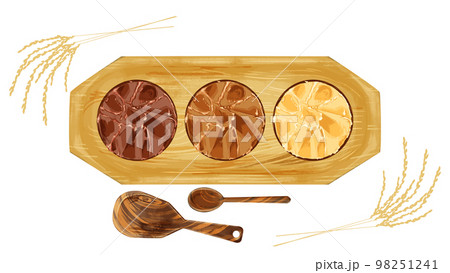 小皿に乗せた味噌の手描き水彩風イラスト 小皿に乗せた味噌の手描き水彩風イラスト 98251241