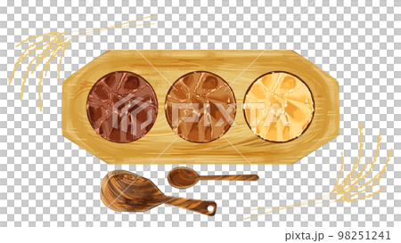 小皿に乗せた味噌の手描き水彩風イラスト 小皿に乗せた味噌の手描き水彩風イラスト 98251241