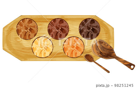 小皿に乗せた味噌の手描き水彩風イラスト 小皿に乗せた味噌の手描き水彩風イラスト 98251245