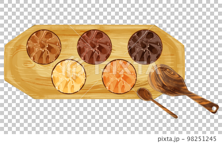 小皿に乗せた味噌の手描き水彩風イラスト 小皿に乗せた味噌の手描き水彩風イラスト 98251245