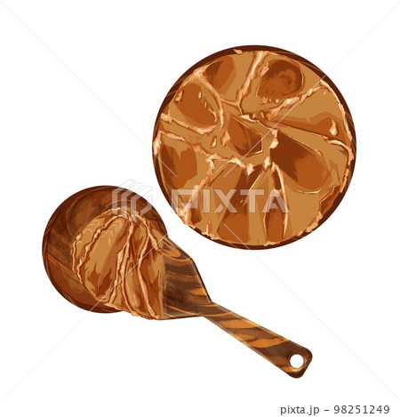 小皿と木べらに乗せた味噌の手描き水彩風イラスト 98251249