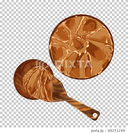 小皿と木べらに乗せた味噌の手描き水彩風イラスト 98251249