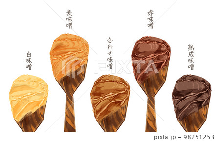 ヘラに乗せた味噌の手描き水彩風イラスト 98251253