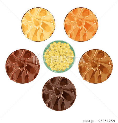 小皿に乗せた味噌の手描き水彩風イラスト 小皿に乗せた味噌の手描き水彩風イラスト 98251259