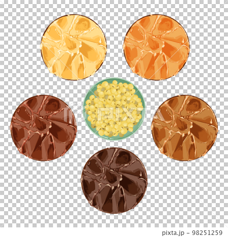 小皿に乗せた味噌の手描き水彩風イラスト 小皿に乗せた味噌の手描き水彩風イラスト 98251259