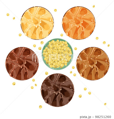 小皿に乗せた味噌の手描き水彩風イラスト 小皿に乗せた味噌の手描き水彩風イラスト 98251260