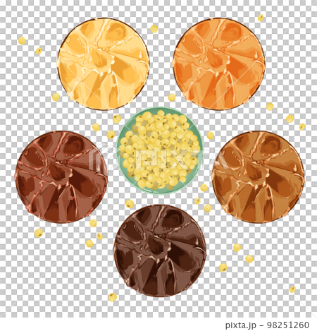 小皿に乗せた味噌の手描き水彩風イラスト 小皿に乗せた味噌の手描き水彩風イラスト 98251260