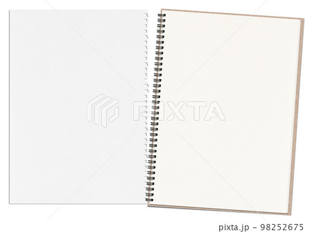 片方破れた見開きスケッチブック、影付きの切抜き素材 98252675