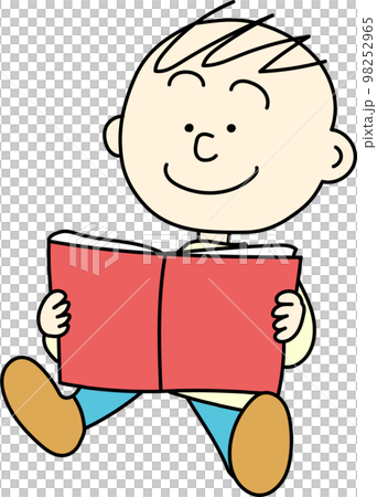 楽しそうに座って絵本を読む男の子 98252965