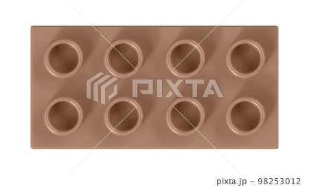 Cafe Au Lait Lego Block Isolated on a White Background. Close Up View of a Plastic Children Game Brick for Constructors, Top View. High Quality 3D Rendering with a Work Path. 8K Ultra HD, 7680x4320 98253012