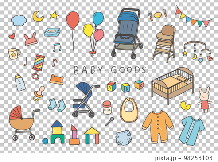 Hand-drawn illustration set of baby goods (color) 98253103