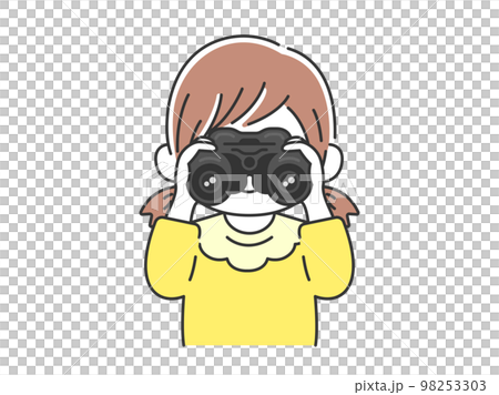 双眼鏡を使う、女の子のイラスト 98253303