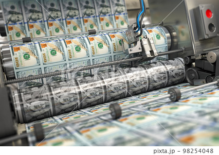Printing money dollar bills on a print machine in typography.. Finance, tax, stock market and investment, making money concept. Printing money dollar bills on a print machine in typography.. Finance, tax, stock market and investment, making money concept. 98254048