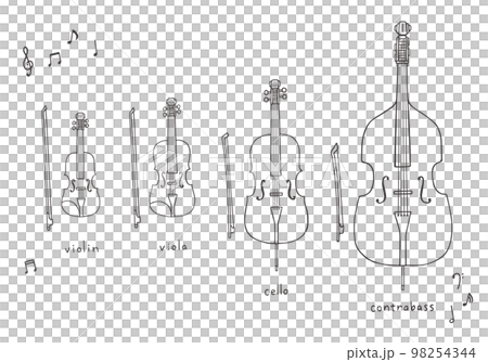 Hand-drawn illustration set of stringed instruments (monochrome) Hand-drawn illustration set of stringed instruments (monochrome) 98254344