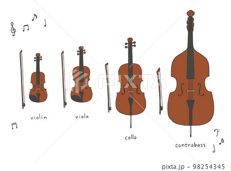 弦楽器の手描きイラストセット(カラー) 弦楽器の手描きイラストセット(カラー) 98254345
