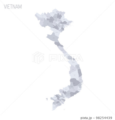 Vietnam political map of administrative divisions - provinces and municipalities. Grey vector map with labels. 98254439