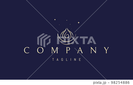 Vector golden logo on which an abstract image of a magical flame with a moon at the base. Vector golden logo on which an abstract image of a magical flame with a moon at the base. 98254886