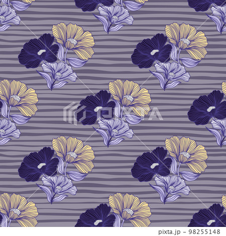 Abstract flower line seamless pattern. Delicate floral vintage outline endless background. Retro style. 98255148