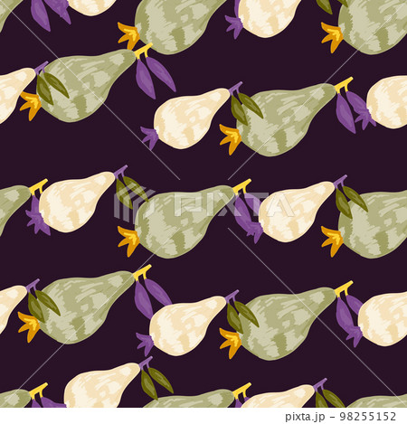 Scribble pears seamless pattern. Hand drawn fruits botanical backdrop. Naive art style. 98255152