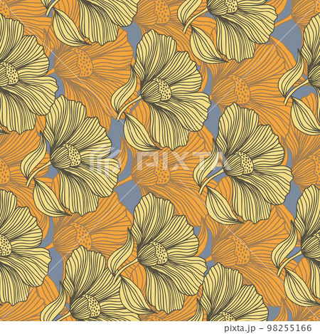 Abstract floral line seamless pattern in retro style. Delicate vintage outline flower endless background. 98255166