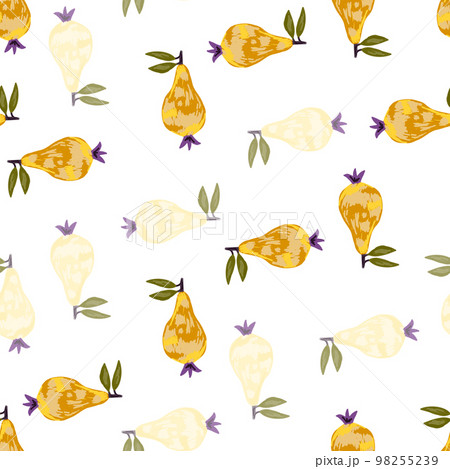 Scribble pears seamless pattern. Hand drawn fruits botanical backdrop. Naive art style. 98255239