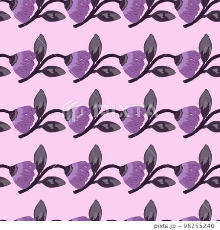 Hand drawn flower seamless pattern. Naive art style. Cute botanical plants endless backdrop. Decorative floral wallpaper. 98255240