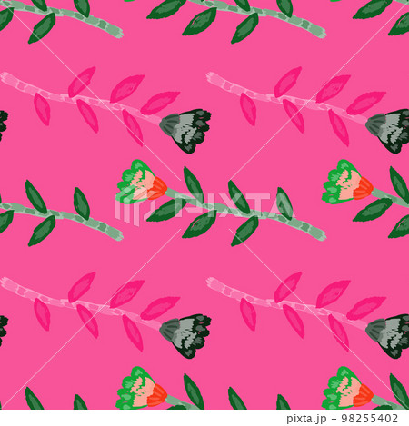 Decorative floral wallpaper. Folk flower seamless pattern in naive art style. Decorative floral wallpaper. Folk flower seamless pattern in naive art style. 98255402